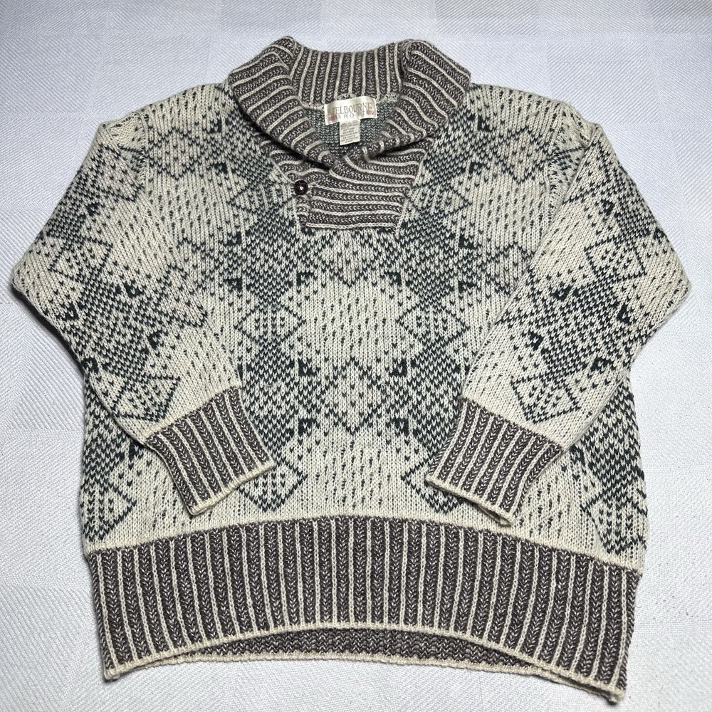 Vintage Melbourne Sport Sweater Mens Medium Fair Isle Shetland Wool Shawl Collar